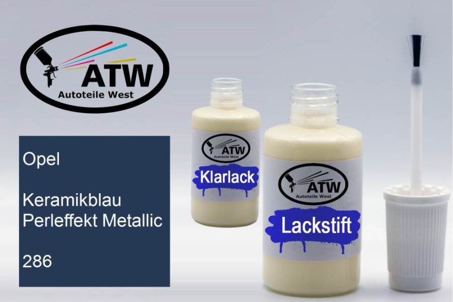 Opel, Keramikblau Perleffekt Metallic, 286: 20ml Lackstift + 20ml Klarlack - Set, von ATW Autoteile West.